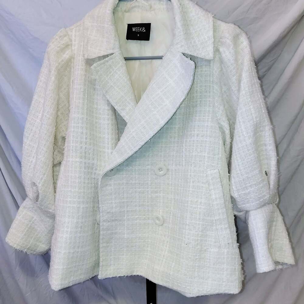 WEEK& White Tweed Double-Breasted Jacket Size S